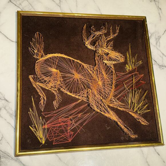 Vintage Nail String Deer Art Fawn Doe 19" Whimsy Farm Boho Cottage Countryside - Picture 12 of 12